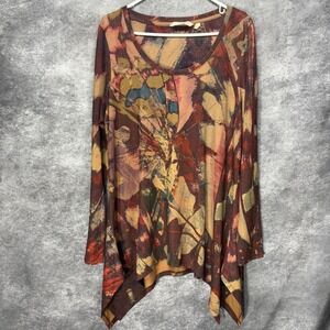 Soft Surroundings Julia Tunic Top Womens XL Brown Abstract Butterfly Print